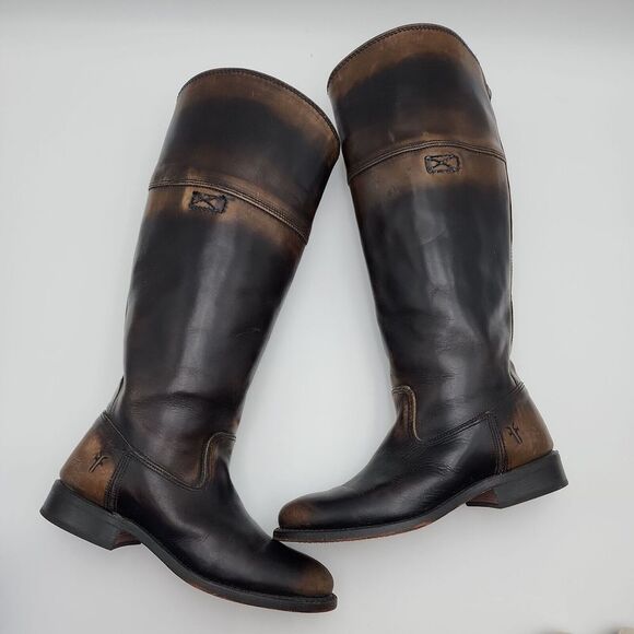 Vtg Frye Black/Brown Leather High Riding Boots  Pull on Size 6 Made in USA Women - Picture 1 of 16